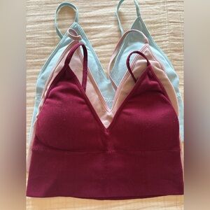 Anemone Seamless Padded Bra Set - Burgundy, Pink, and Light Blue OS fits most